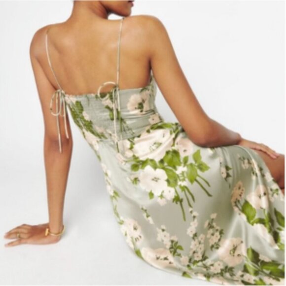 Reformation Marguerite Floral Silk Midi Dress Tarragon Size 2 Cocktail Party NWT - Picture 2 of 14